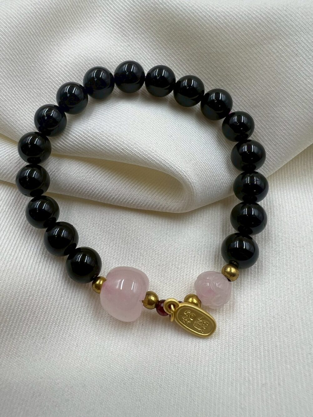 黑碧璽粉水晶手串
