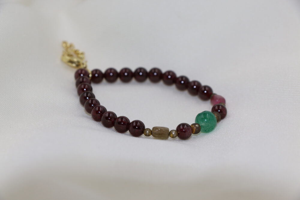 紅碧壐、綠草莓晶、石榴石手串