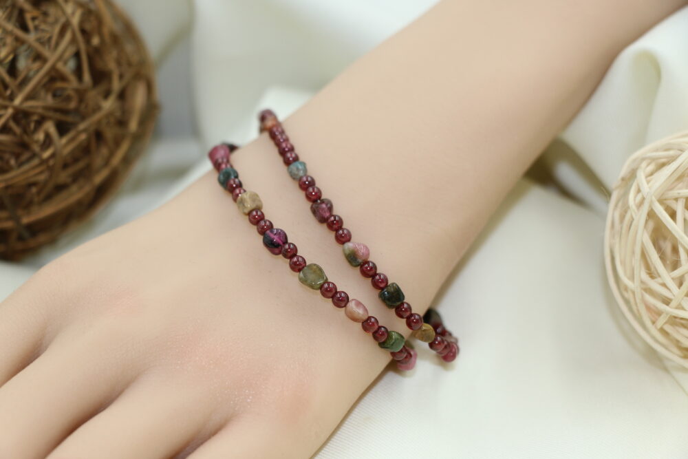 紅碧壐、石榴石雙圈手串